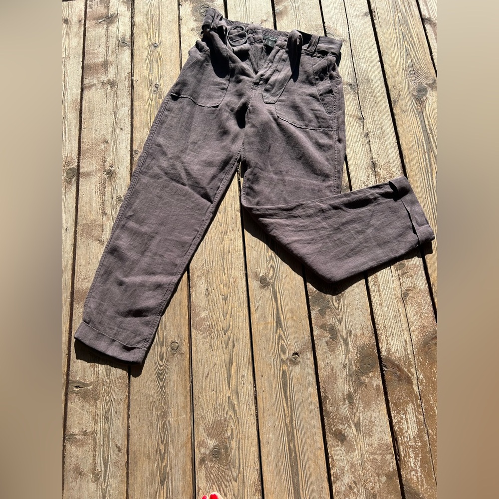 219.TAHARI Women’s High Waisted Straight Leg Belted Linen Pants 
Size:M